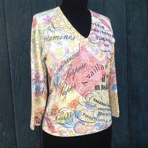 Silk blend v neck 3/4 sleeves knit pullover top